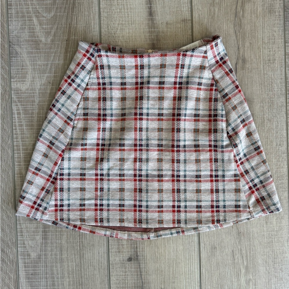 SOLD Altar’d State Academia Plaid Fall Mini Skirt Orange Navy Beige XS